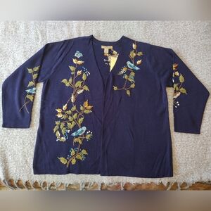 So Forth Women Purple Cardigan Butterfly Bird 1X NWT Wool